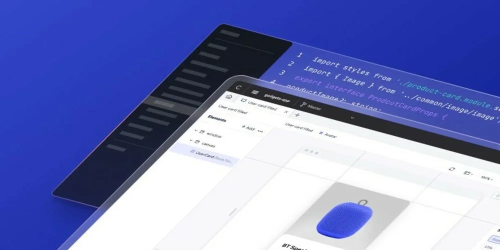 Codux interface with code editor and visual canvas