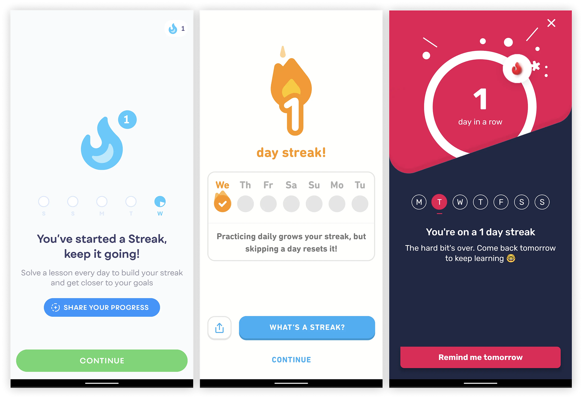 Onboarding screens from Mimo, Duolingo and UpTime