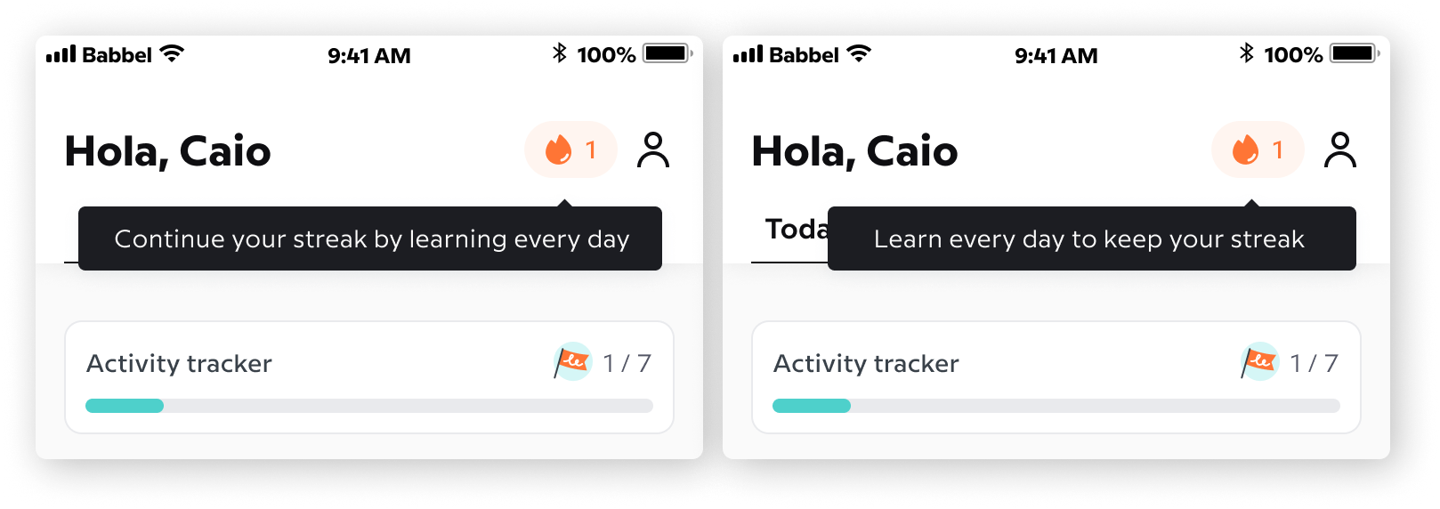 Two initial suggestions for the streak message side by side