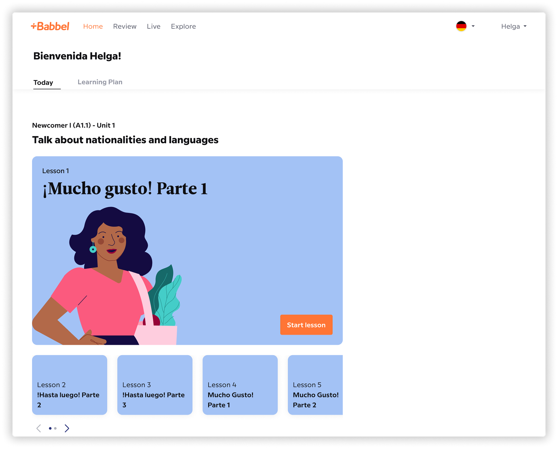 Babbel home screen